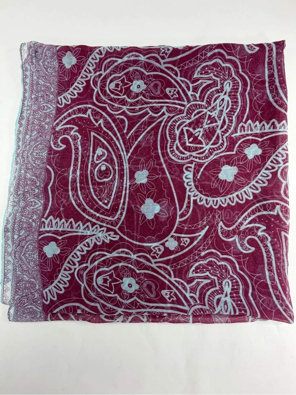 Boho Paisley 100% Viscose Scarf Wrap Shawl Burgundy Blue 76x39
